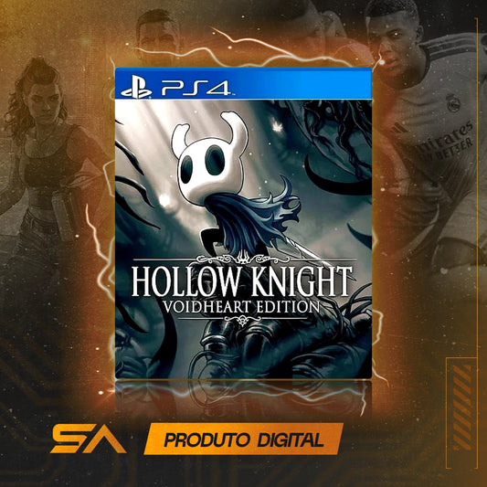 Capa oficial do jogo Hollow Knight Voidheart Edition para PS4 em Mídia Digital