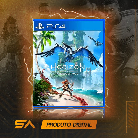 Capa oficial do jogo Horizon Forbidden West para PS4 em Mídia Digital