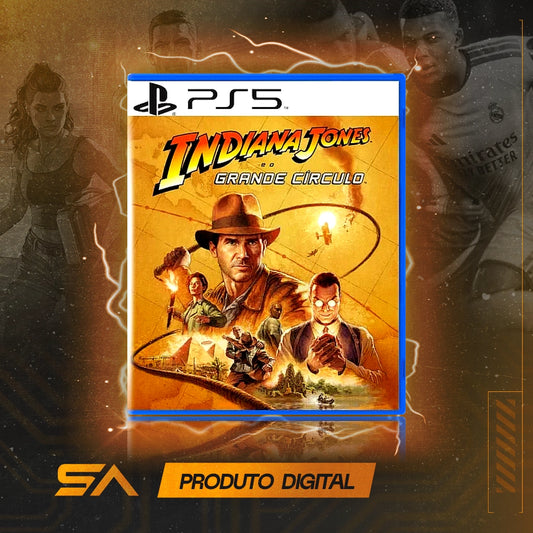 Capa oficial do jogo Indiana Jones e O Grande Círculo para PS5 em Mídia Digital