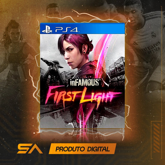 Capa oficial do jogo Infamous First Light para PS4 em Mídia Digital