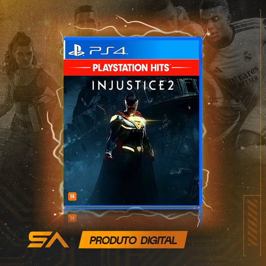 Capa oficial do jogo Injustice 2 para PS4 em Mídia Digital