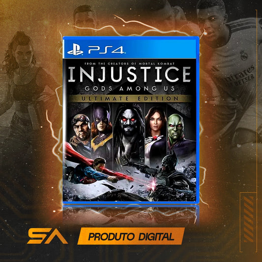 Capa oficial do jogo Injustice Gods Among Us Ultimate Edition para PS4 em Mídia Digital