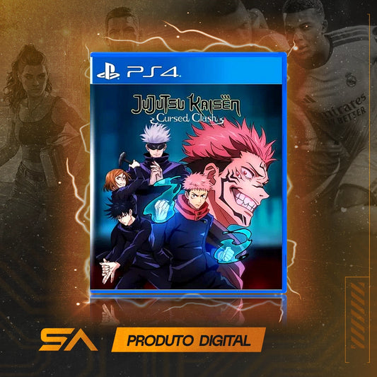 Capa oficial do jogo Jujutsu Kaisen Cursed Clash para PS4 em Mídia Digital