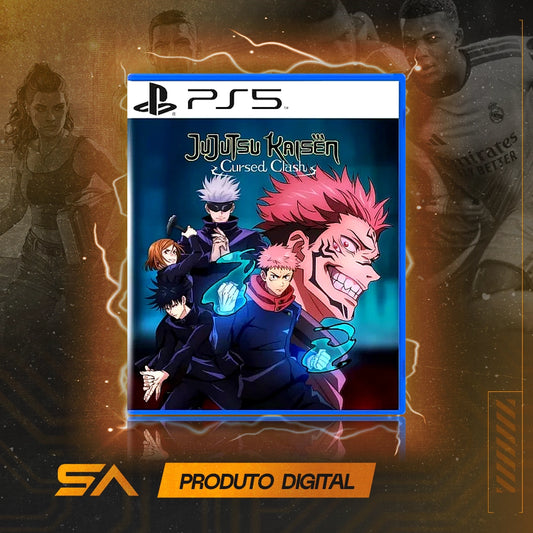 Capa oficial do jogo Jujutsu Kaisen Cursed Clash para PS5 em Mídia Digital