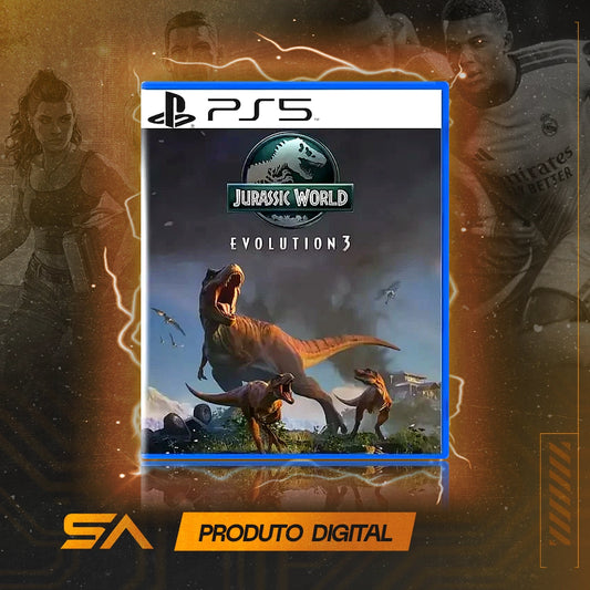 Capa oficial do jogo Jurassic World Evolution 3 para PS5 em Mídia Digital