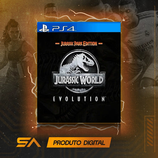 Capa oficial do jogo Jurassic World Evolution para PS4 em Mídia Digital
