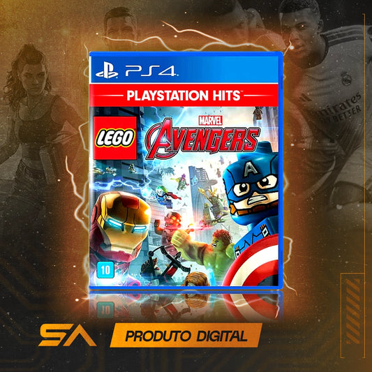 Capa oficial do jogo LEGO Marvel's Avengers para PS4 em Mídia Digital