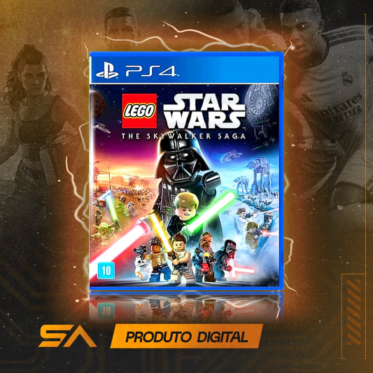 Capa oficial do jogo LEGO Star Wars A Saga Skywalker para PS4 em Mídia Digital