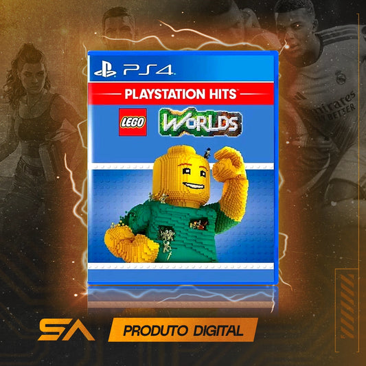 Capa oficial do jogo LEGO Worlds para PS4 em Mídia Digital