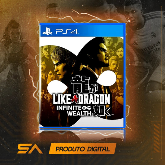 Capa oficial do jogo Like A Dragon: Infinite Wealth para PS4 em Mídia Digital