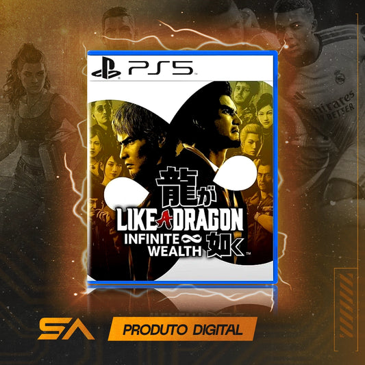 Capa oficial do jogo Like A Dragon: Infinite Wealth para PS5 em Mídia Digital