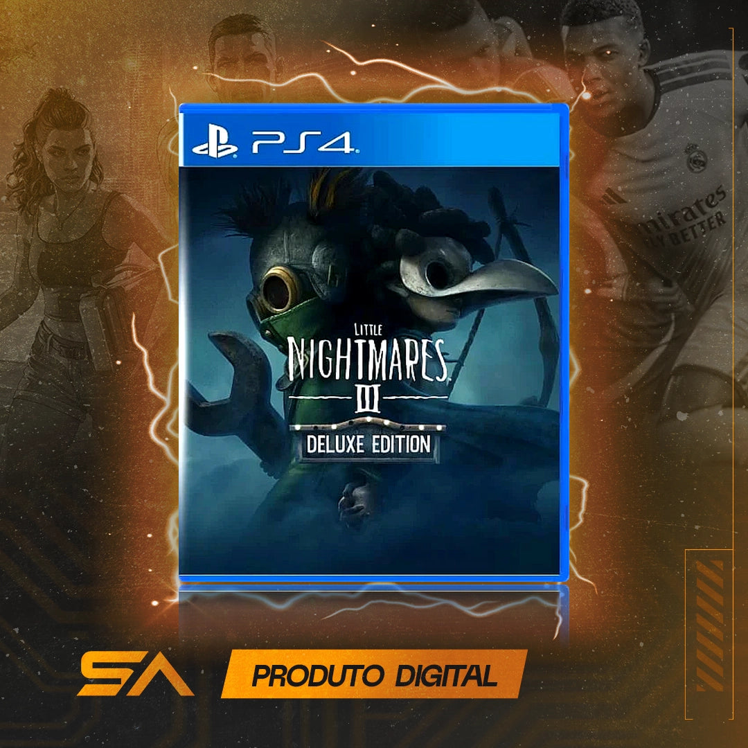 Capa oficial do jogo Little Nightmares III Edição Deluxe para PS4 em Mídia Digital