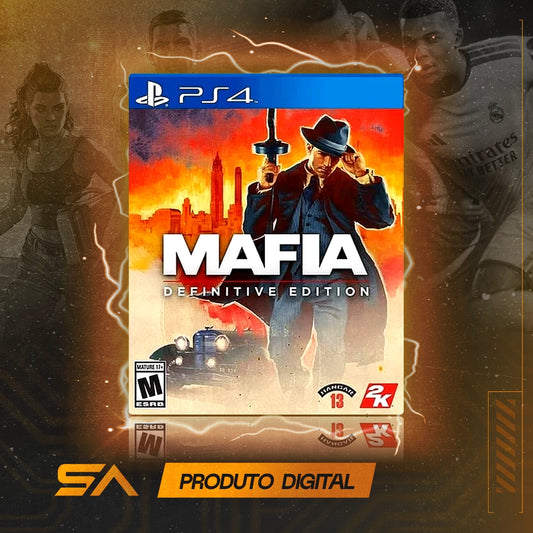 Capa oficial do jogo Mafia Definitive Edition para PS4 em Mídia Digital