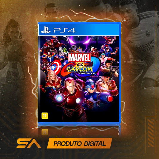Capa oficial do jogo Marvel Vs Capcom Infinite para PS4 em Mídia Digital