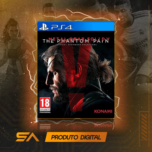 Capa oficial do jogo Metal Gear Solid V The Phantom Pain para PS4 em Mídia Digital