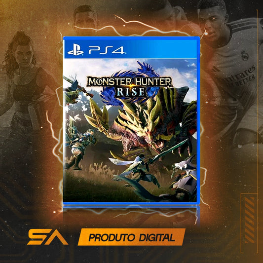 Capa oficial do jogo Monster Hunter Rise para PS4 em Mídia Digital