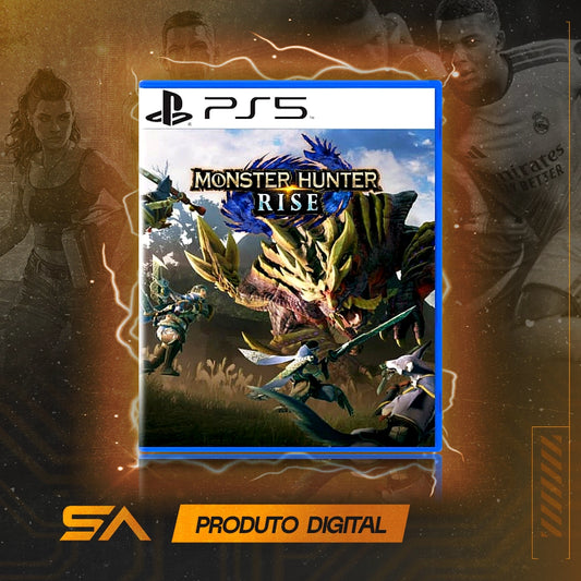 Capa oficial do jogo Monster Hunter Rise para PS5 em Mídia Digital