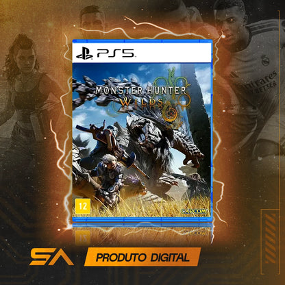 Capa oficial do jogo Monster Hunter Wilds para PS5 em Mídia Digital