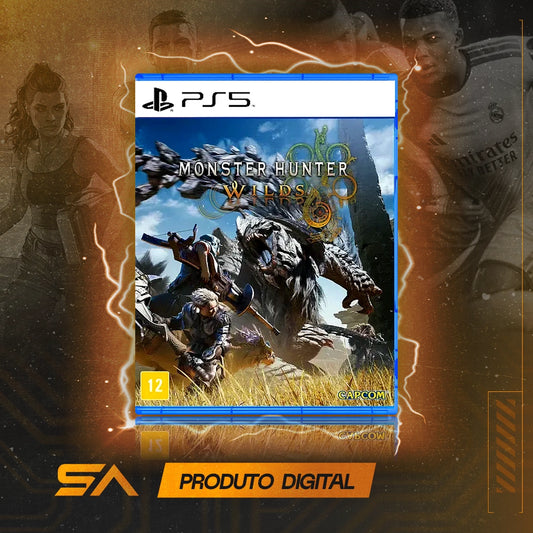 Capa oficial do jogo Monster Hunter Wilds para PS5 em Mídia Digital