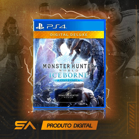 Capa oficial do jogo Monster Hunter World: Iceborne Master Edition Digital Deluxe para PS4 em Mídia Digital