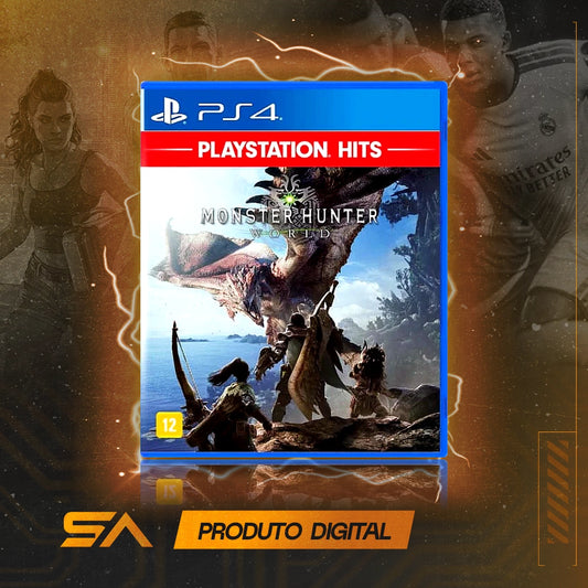 Capa oficial do jogo Monster Hunter World para PS4 em Mídia Digital