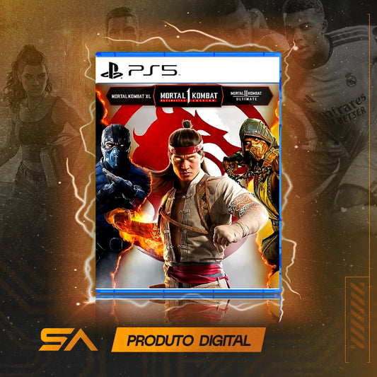Capa oficial do jogo Mortal Kombat: Conjunto Deus Ancestral para PS5 em Mídia Digital
