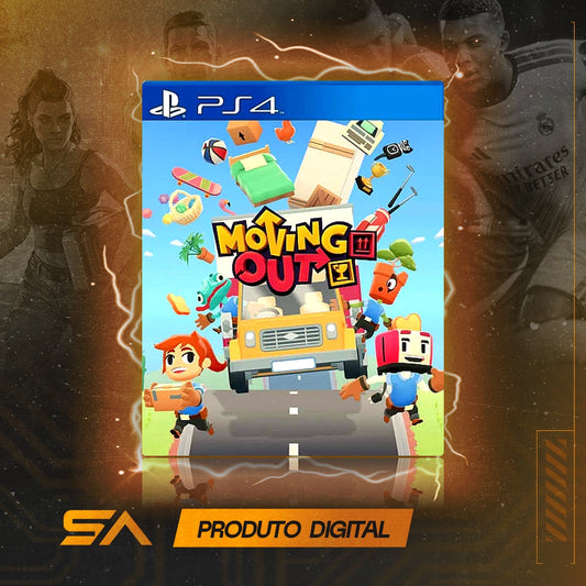 Capa oficial do jogo Moving Out para PS4 em Mídia Digital