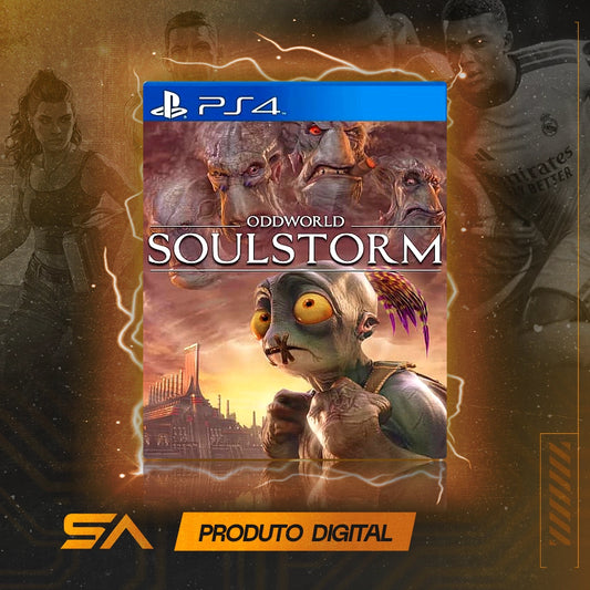 Capa oficial do jogo Oddworld: Soulstorm para PS4 em Mídia Digital