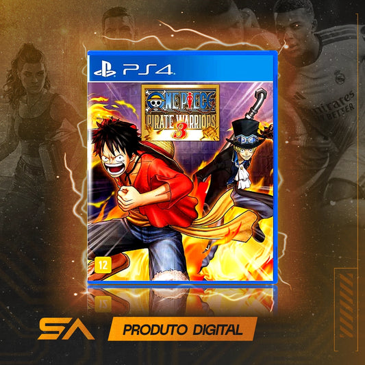 Capa oficial do jogo One Piece Pirate Warriors 3 para PS4 em Mídia Digital