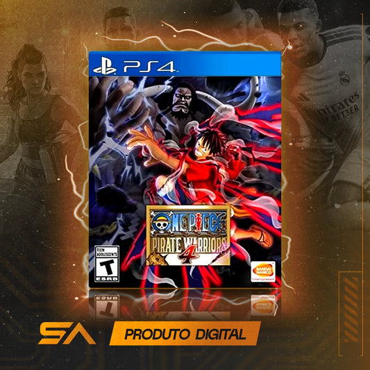 Capa oficial do jogo One Piece Pirate Warriors 4 para PS4 em Mídia Digital