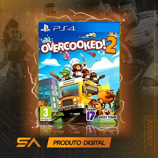 Capa oficial do jogo Overcooked 2 para PS4 em Mídia Digital