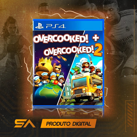 Capa oficial do jogo Overcooked! + Overcooked! 2 para PS4 em Mídia Digital
