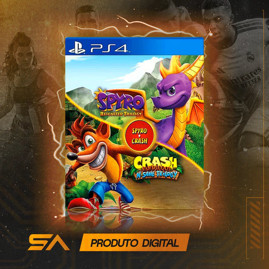Capa oficial do jogo Pacote de Jogo Spyro + Crash Remastered para PS4 em Mídia Digital