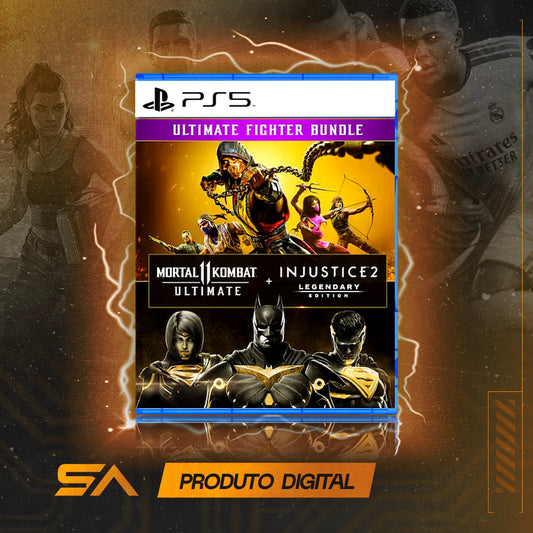 Capa oficial do jogo Pacote Mortal Kombat 11 Ultimate + Injustice 2 Ed. Lendaria para PS5 em Mídia Digital