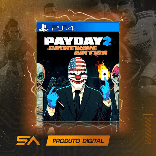 Capa oficial do jogo Payday 2: Edição Crimewave para PS4 em Mídia Digital