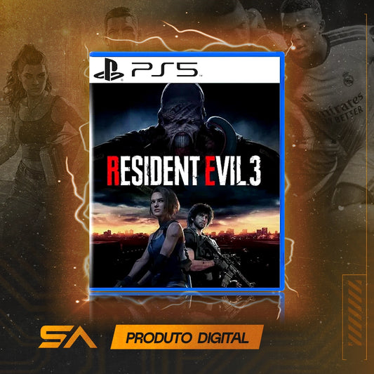 Capa oficial do jogo Resident Evil 3 para PS5 em Mídia Digital