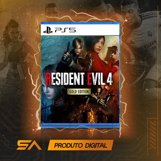 Capa oficial do jogo Resident Evil 4 Gold Edition para PS5 em Mídia Digital
