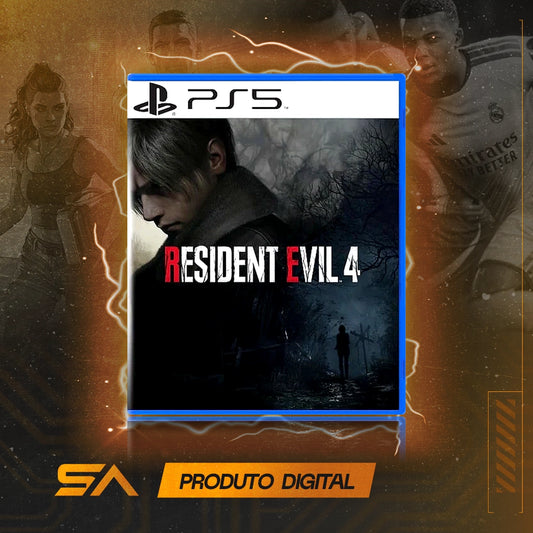 Capa oficial do jogo Resident Evil 4 Standard Edition para PS5 em Mídia Digital