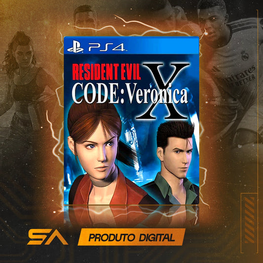 Capa oficial do jogo Resident Evil Code: Veronica X para PS4 em Mídia Digital
