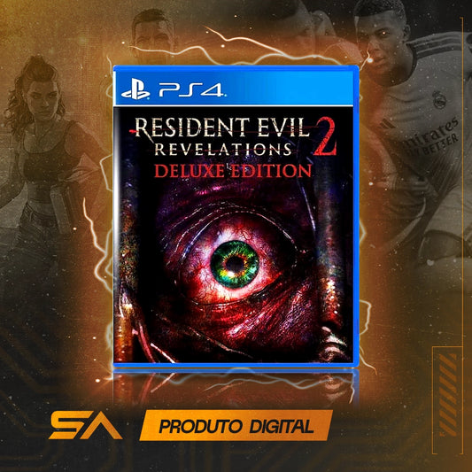 Capa oficial do jogo Resident Evil Revelations 2 Edição de Luxo para PS4 em Mídia Digital