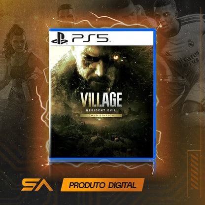 Capa oficial do jogo Resident Evil Village Gold Edition para PS5 em Mídia Digital