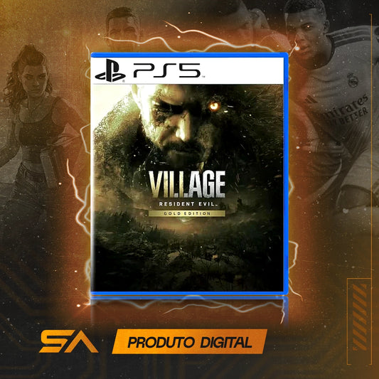 Capa oficial do jogo Resident Evil Village Gold Edition para PS5 em Mídia Digital