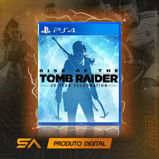 Capa oficial do jogo Rise of The Tomb Raider Comemoração de 20 Anos para PS4 em Mídia Digital