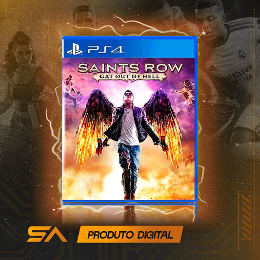 Capa oficial do jogo Saints Row: Gat Out of Hell para PS4 em Mídia Digital