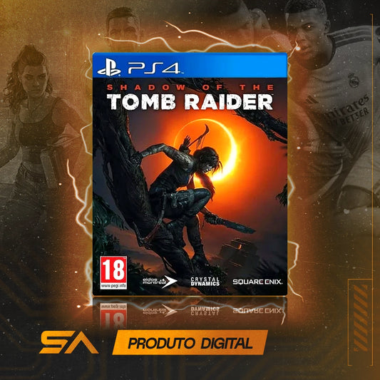 Capa oficial do jogo Shadow of The Tomb Raider para PS4 em Mídia Digital