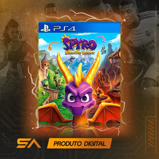 Capa oficial do jogo Spyro Reignited Trilogy para PS4 em Mídia Digital
