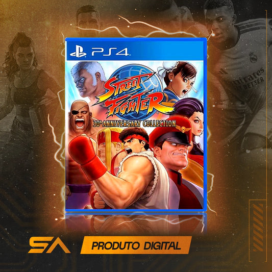 Capa oficial do jogo Street Fighter 30th Anniversary Collection para PS4 em Mídia Digital