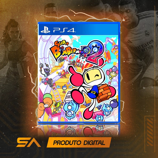 Capa oficial do jogo Super Bomberman R 2 para PS4 em Mídia Digital