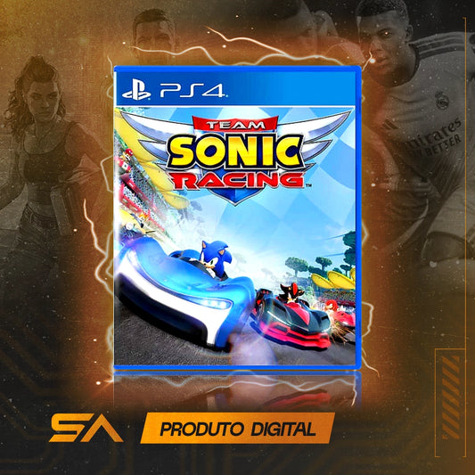 Capa oficial do jogo Team Sonic Racing para PS4 em Mídia Digital