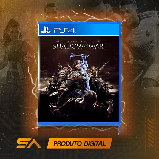 Capa oficial do jogo Terra-Média: Sombras da Guerra para PS4 em Mídia Digital